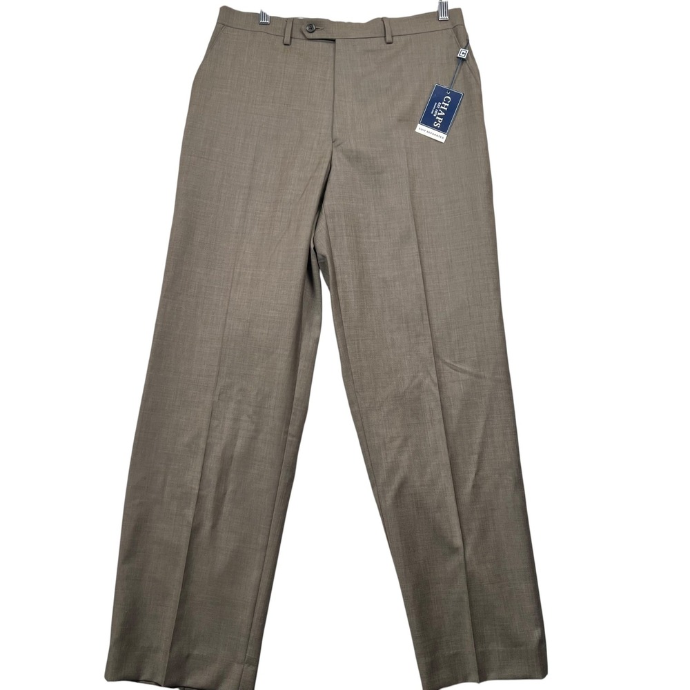 Chaps Dress Pants Men 33x32 Tan 100% Wool Suit Separates Flat Front FAVIPIEX0027